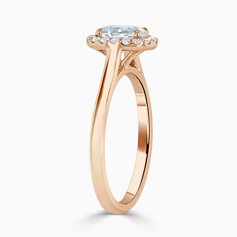 18ct Rose Gold Oval Shape Classic Plain Halo Engagement Ring