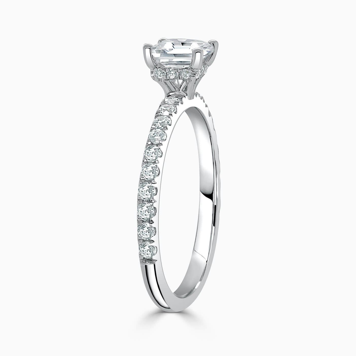 18ct White Gold Cushion Cut Hidden Halo With Cutdown Engagement Ring