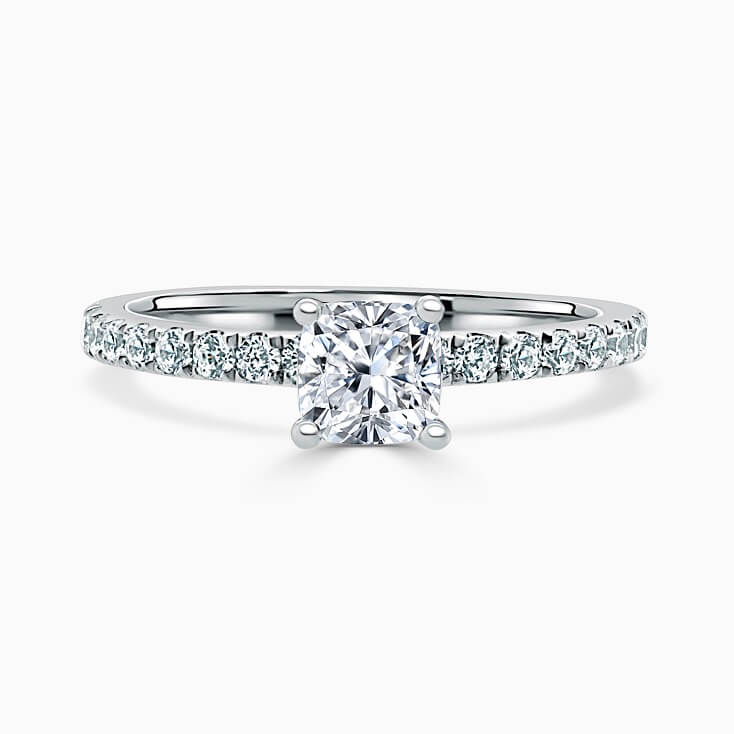 18ct White Gold Cushion Cut Hidden Halo With Cutdown Engagement Ring