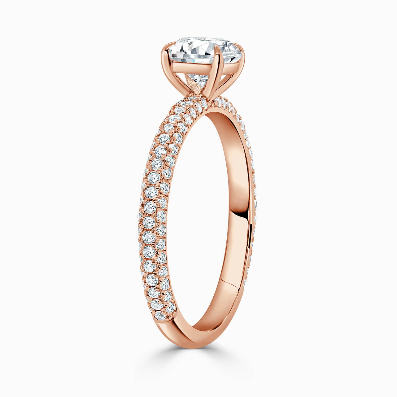 18ct Rose Gold Round Brilliant With Micro Pave Engagement Ring