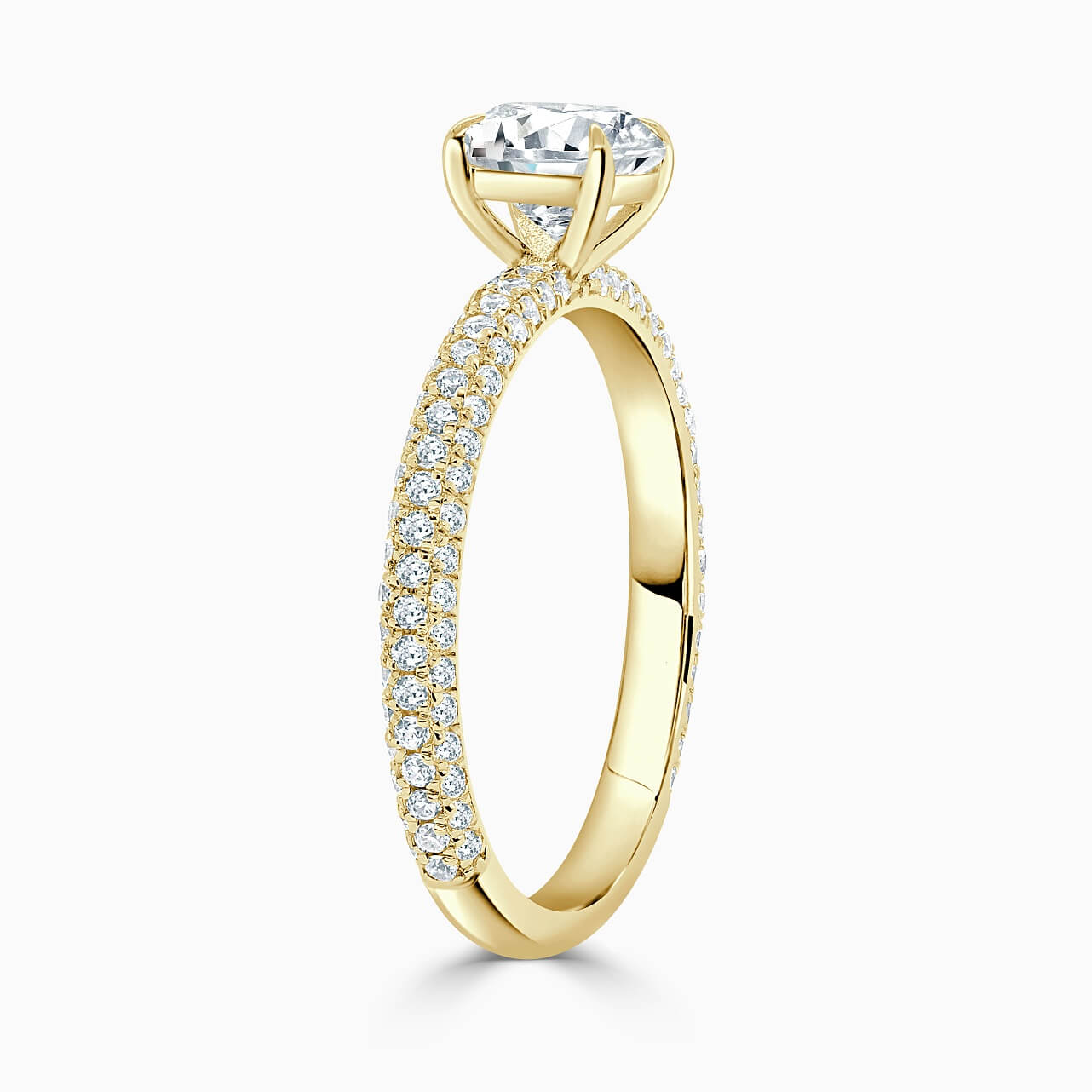 18ct Yellow Gold Round Brilliant With Micro Pave Engagement Ring