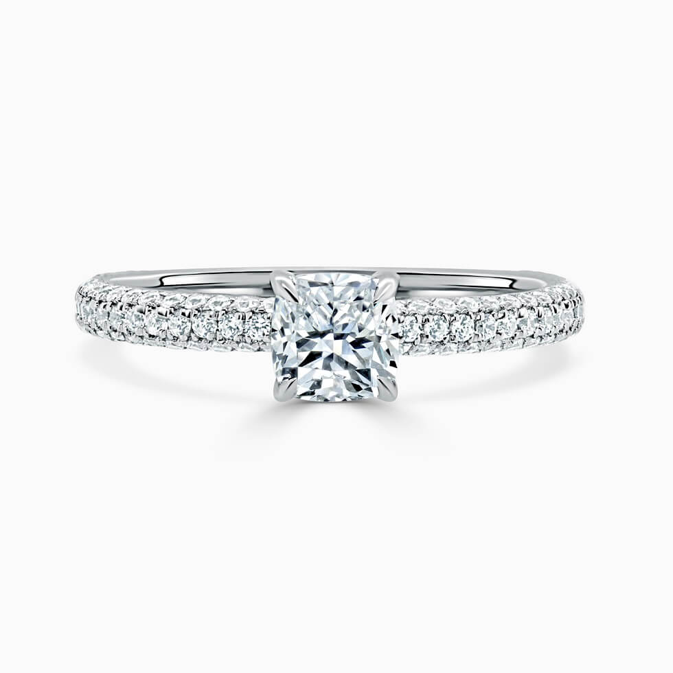 18ct White Gold Cushion Cut With Micro Pave Engagement Ring