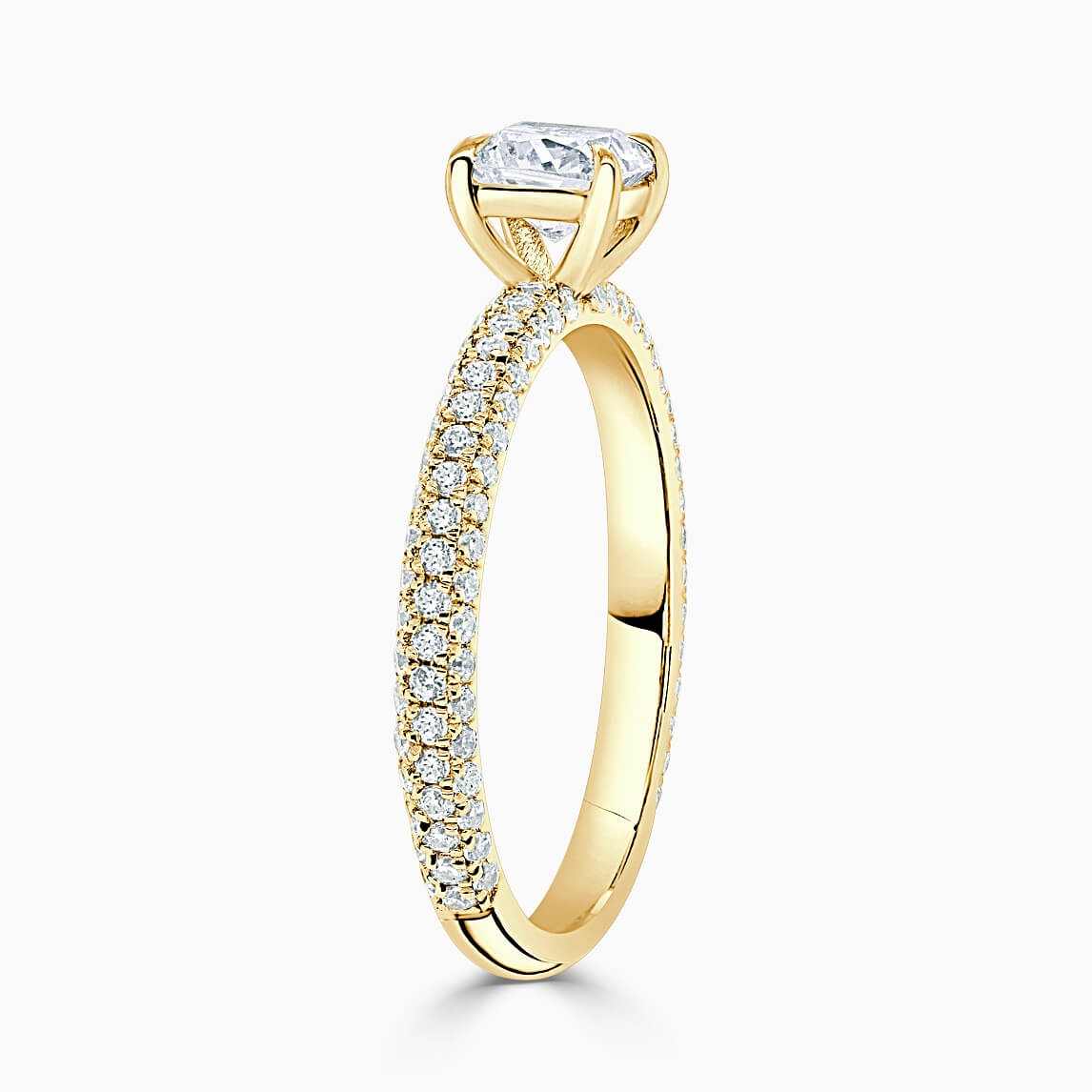 18ct Yellow Gold Cushion Cut With Micro Pave Engagement Ring