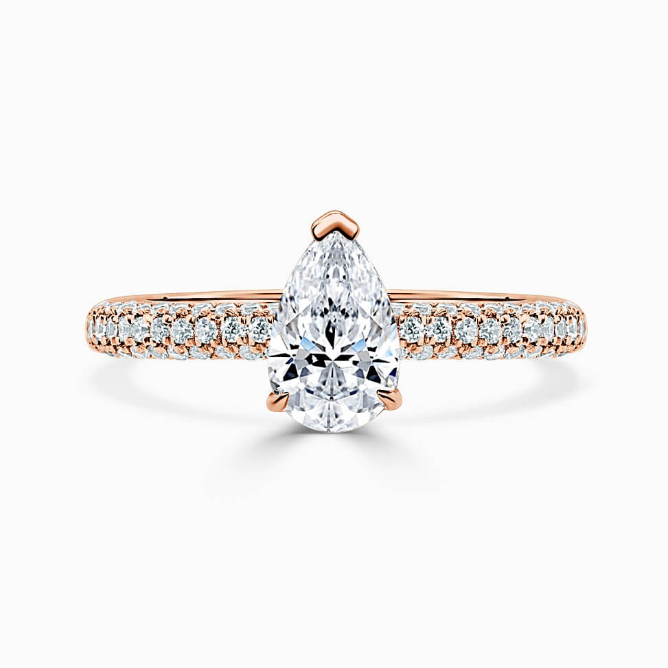 18ct Rose Gold Pear Shape With Micro Pave Engagement Ring