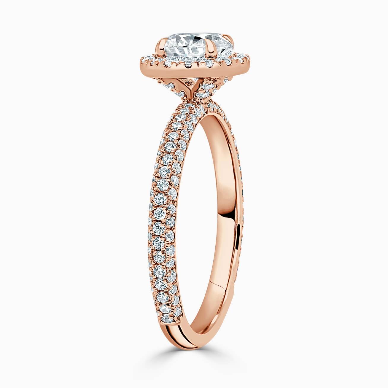 18ct Rose Gold Round Brilliant Halo With Micro Pave Engagement Ring