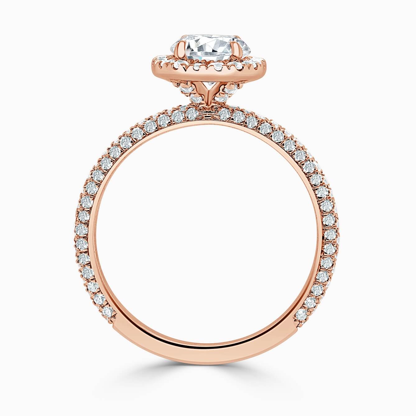 18ct Rose Gold Round Brilliant Halo With Micro Pave Engagement Ring