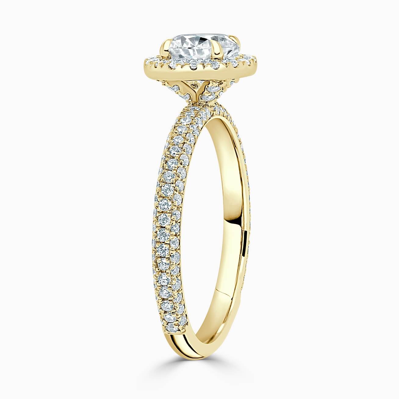 18ct Yellow Gold Round Brilliant Halo With Micro Pave Engagement Ring