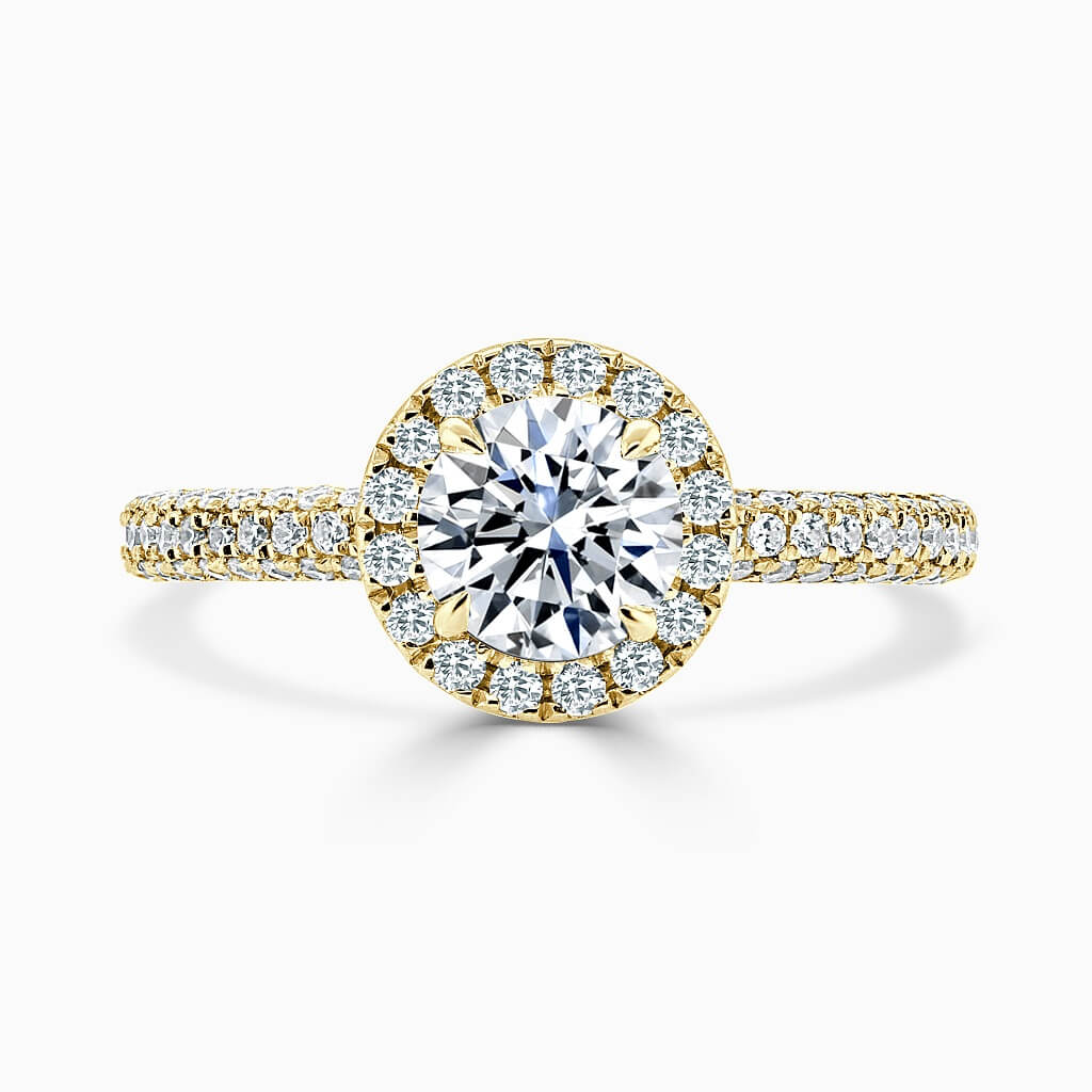 18ct Yellow Gold Round Brilliant Halo With Micro Pave Engagement Ring