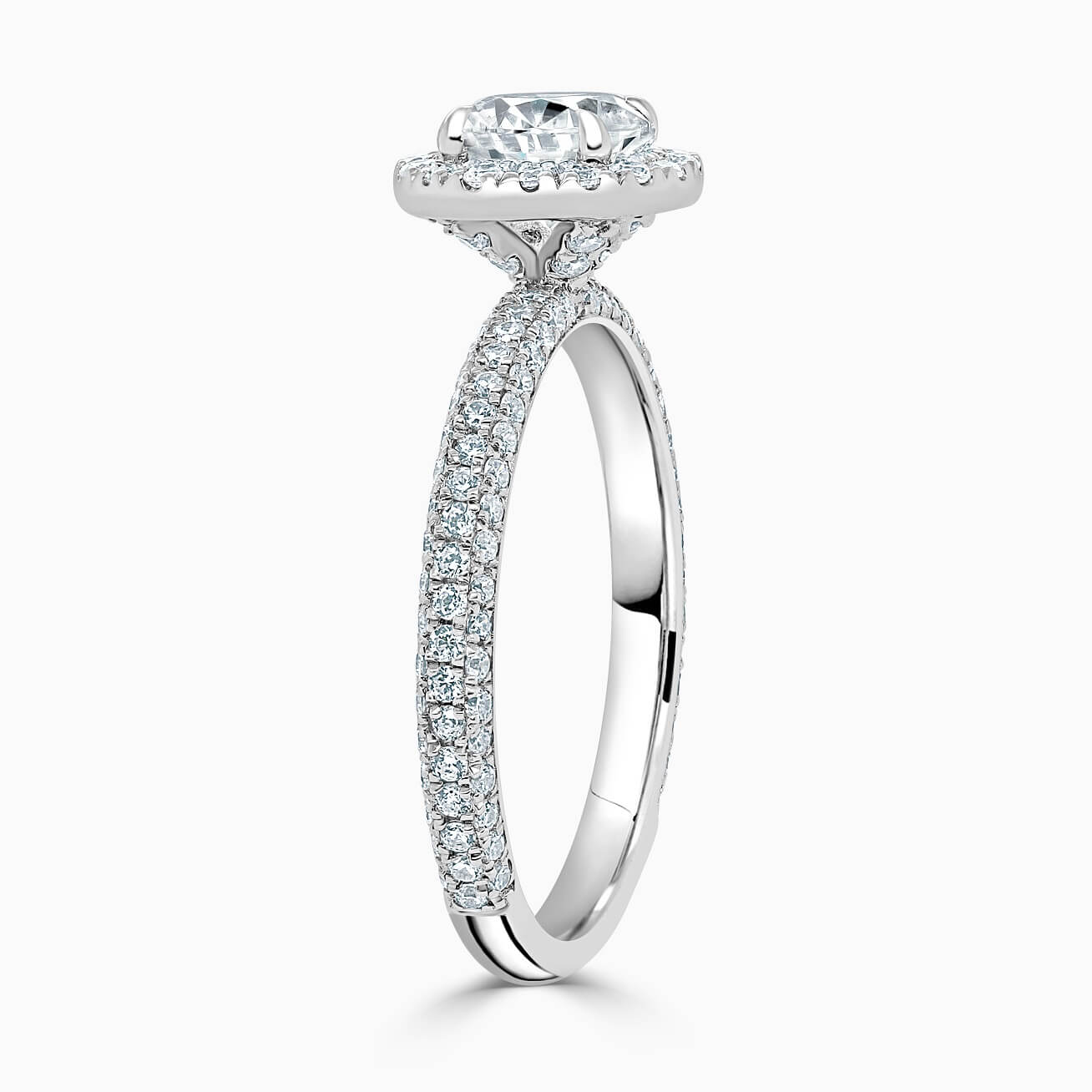 Platinum Round Brilliant Halo With Micro Pave Engagement Ring