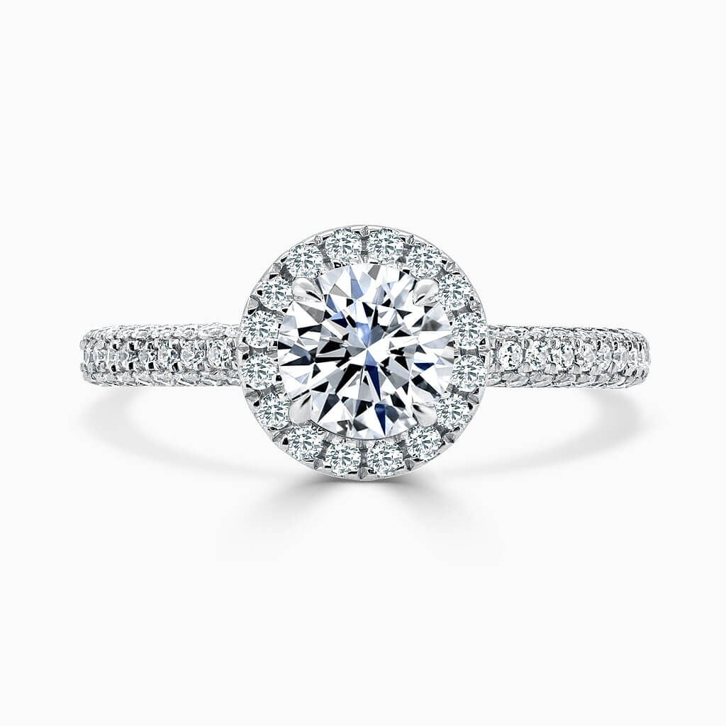 Platinum Round Brilliant Halo With Micro Pave Engagement Ring