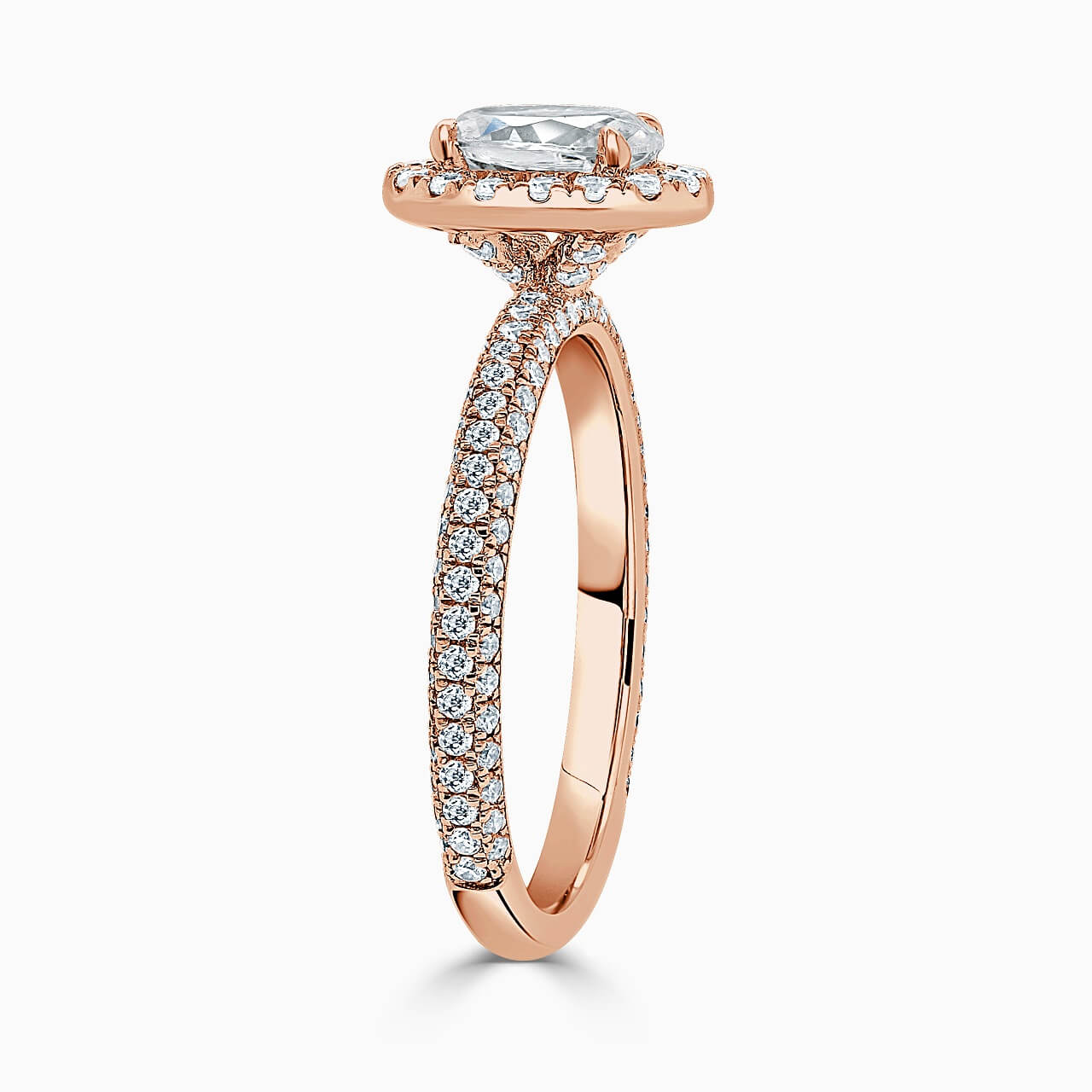 18ct Rose Gold Oval Shape Halo With Micro Pave Engagement Ring