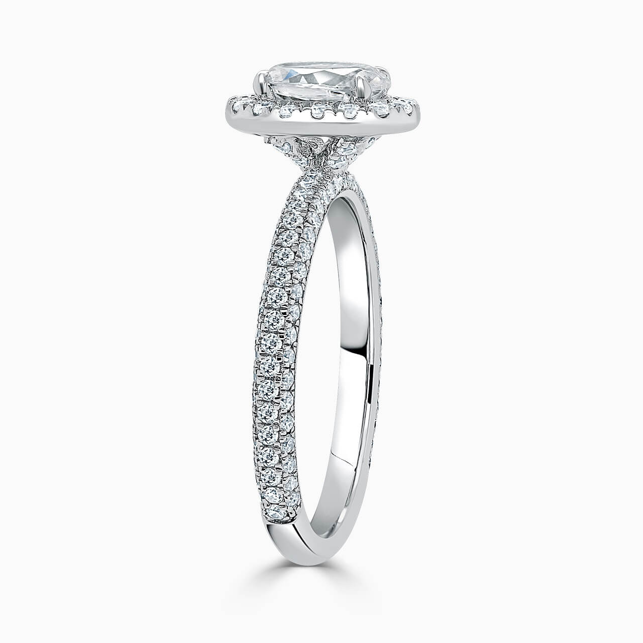 18ct White Gold Oval Shape Halo With Micro Pave Engagement Ring
