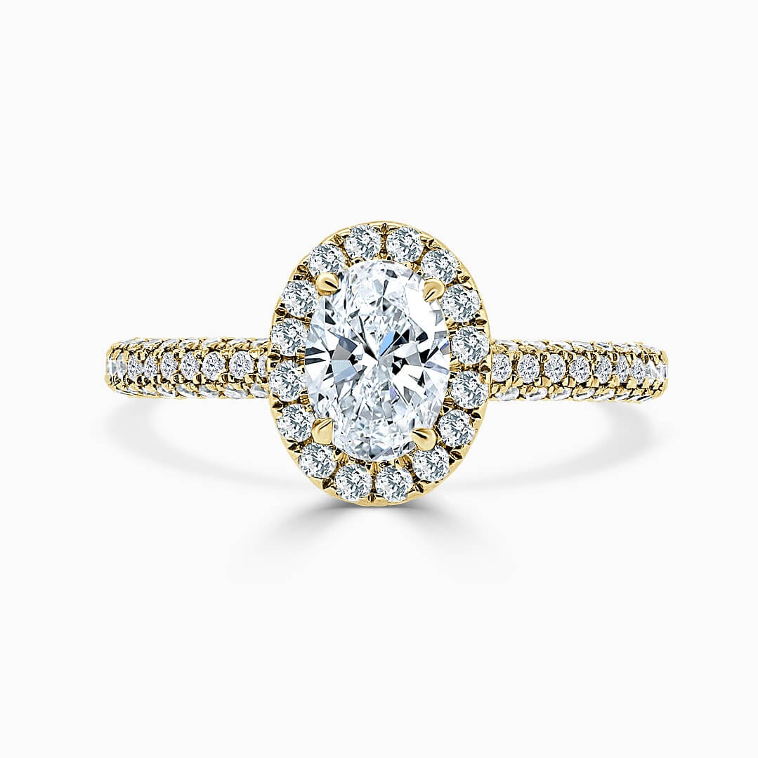 18ct Yellow Gold Oval Shape Halo With Micro Pave Engagement Ring