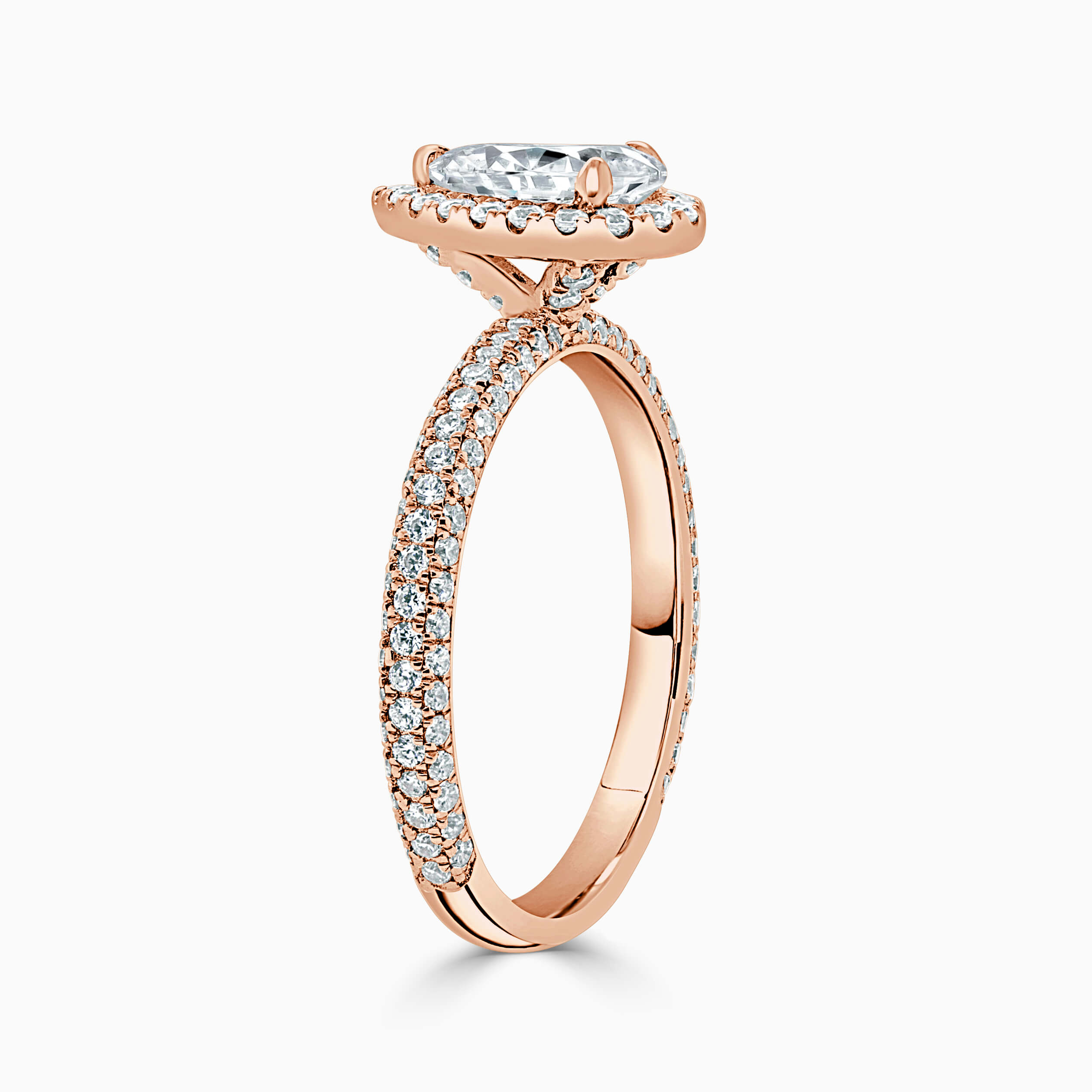 18ct Rose Gold Pear Shape Halo With Micro Pave Engagement Ring