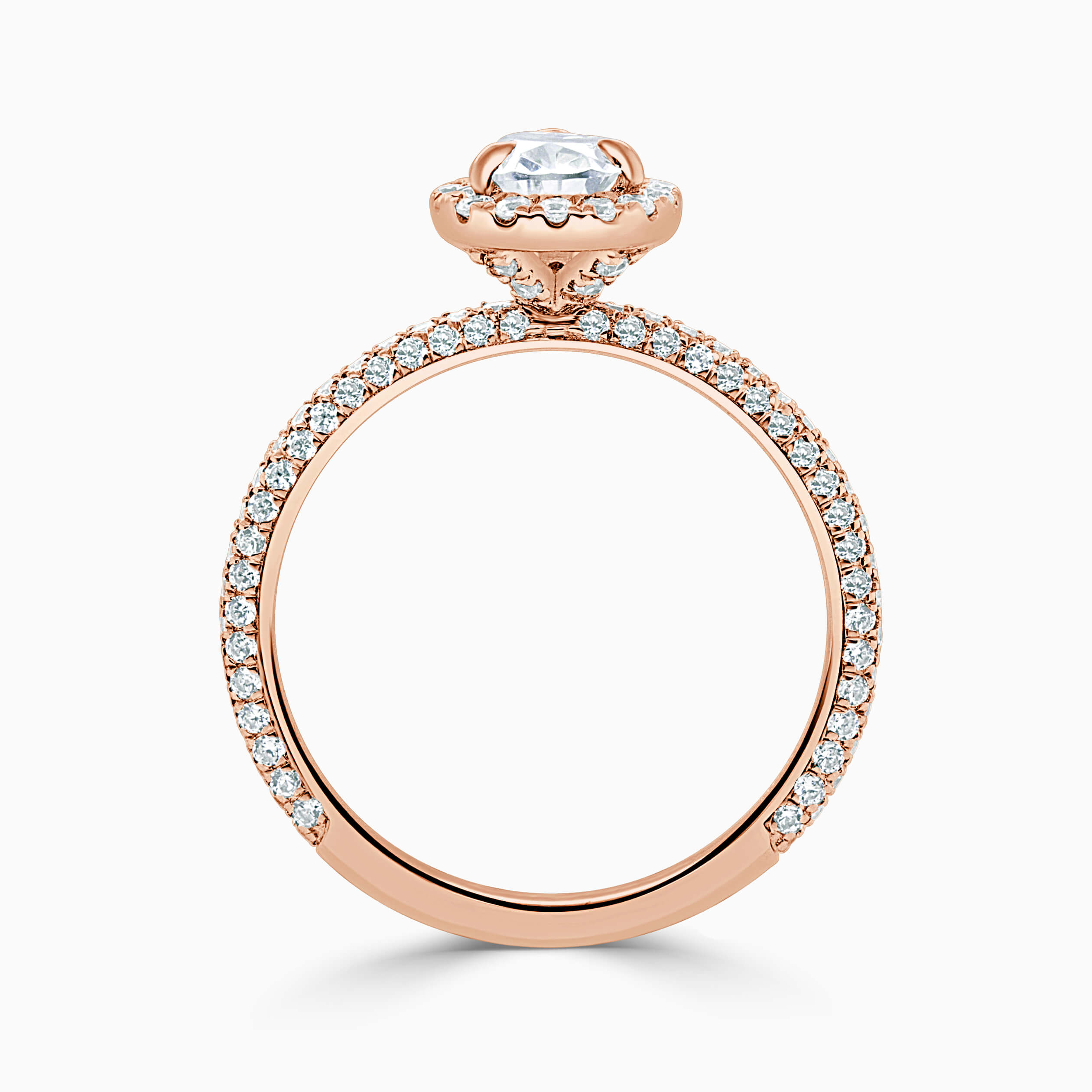 18ct Rose Gold Pear Shape Halo With Micro Pave Engagement Ring