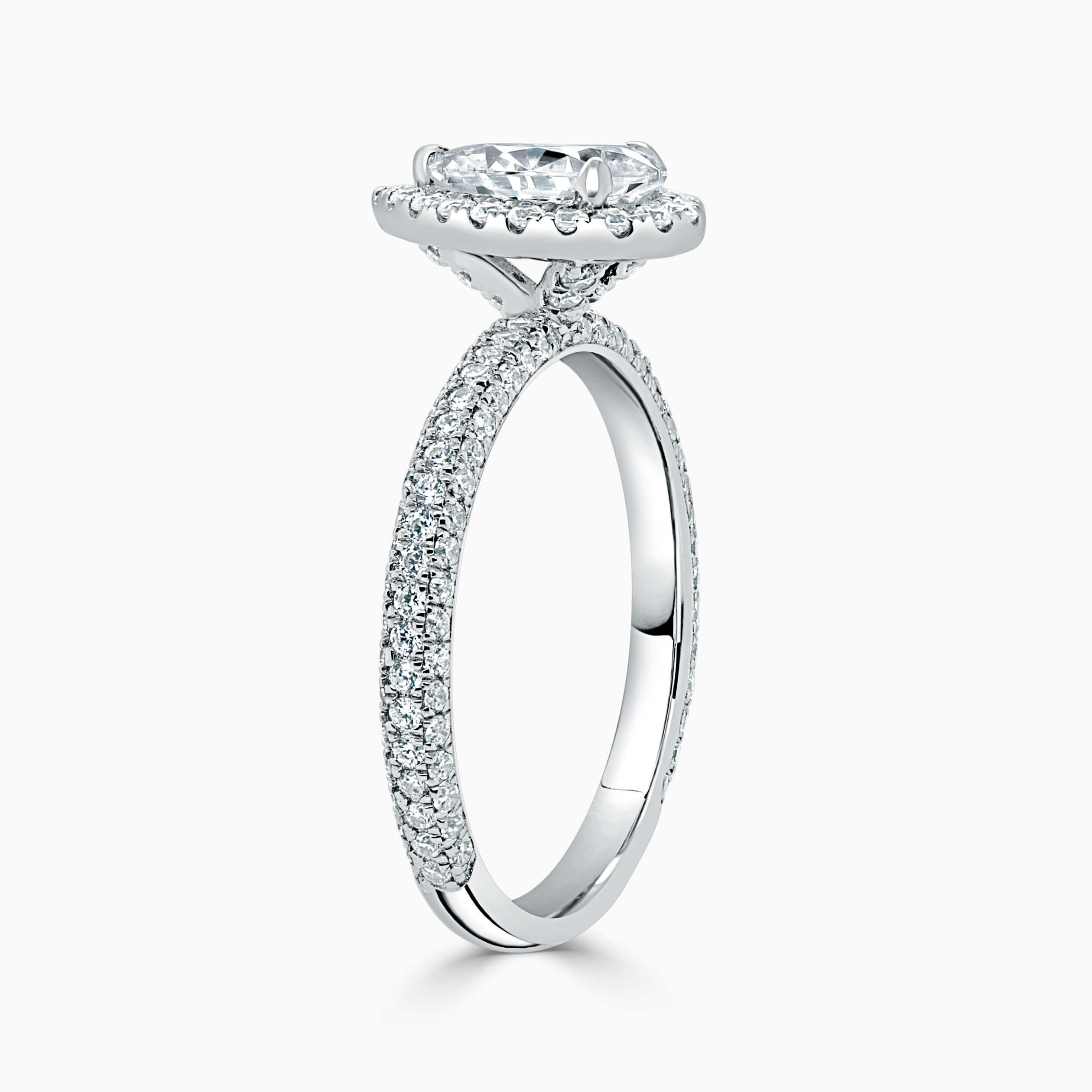 18ct White Gold Pear Shape Halo With Micro Pave Engagement Ring