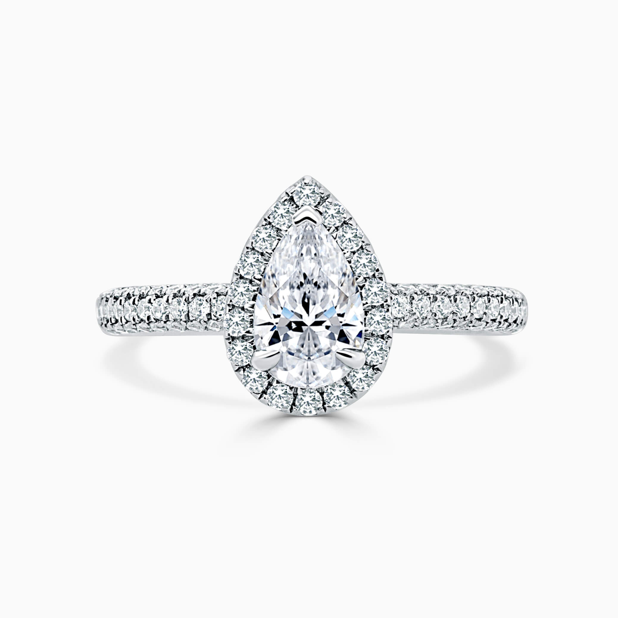 18ct White Gold Pear Shape Halo With Micro Pave Engagement Ring