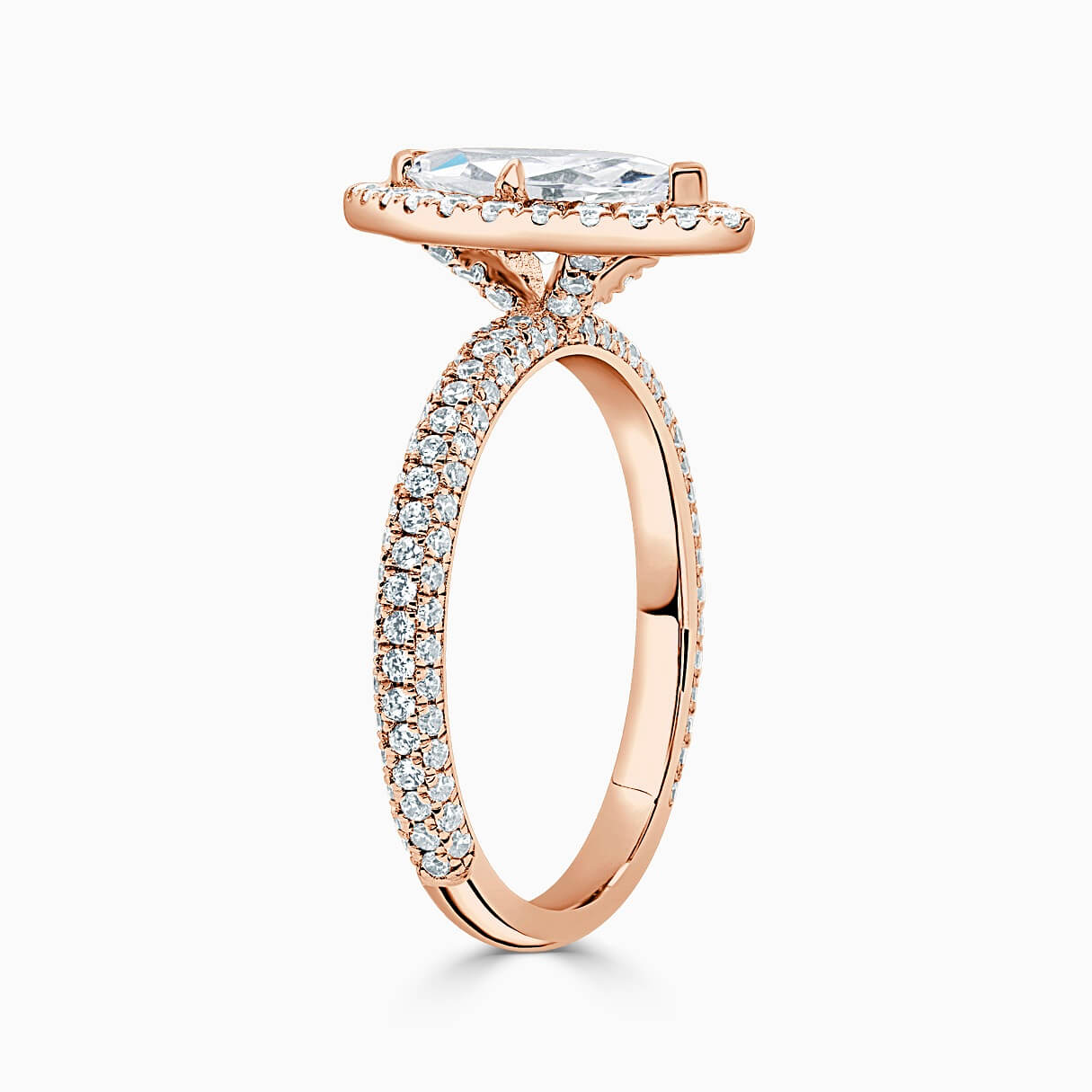 18ct Rose Gold Marquise Cut Halo With Micro Pave Engagement Ring