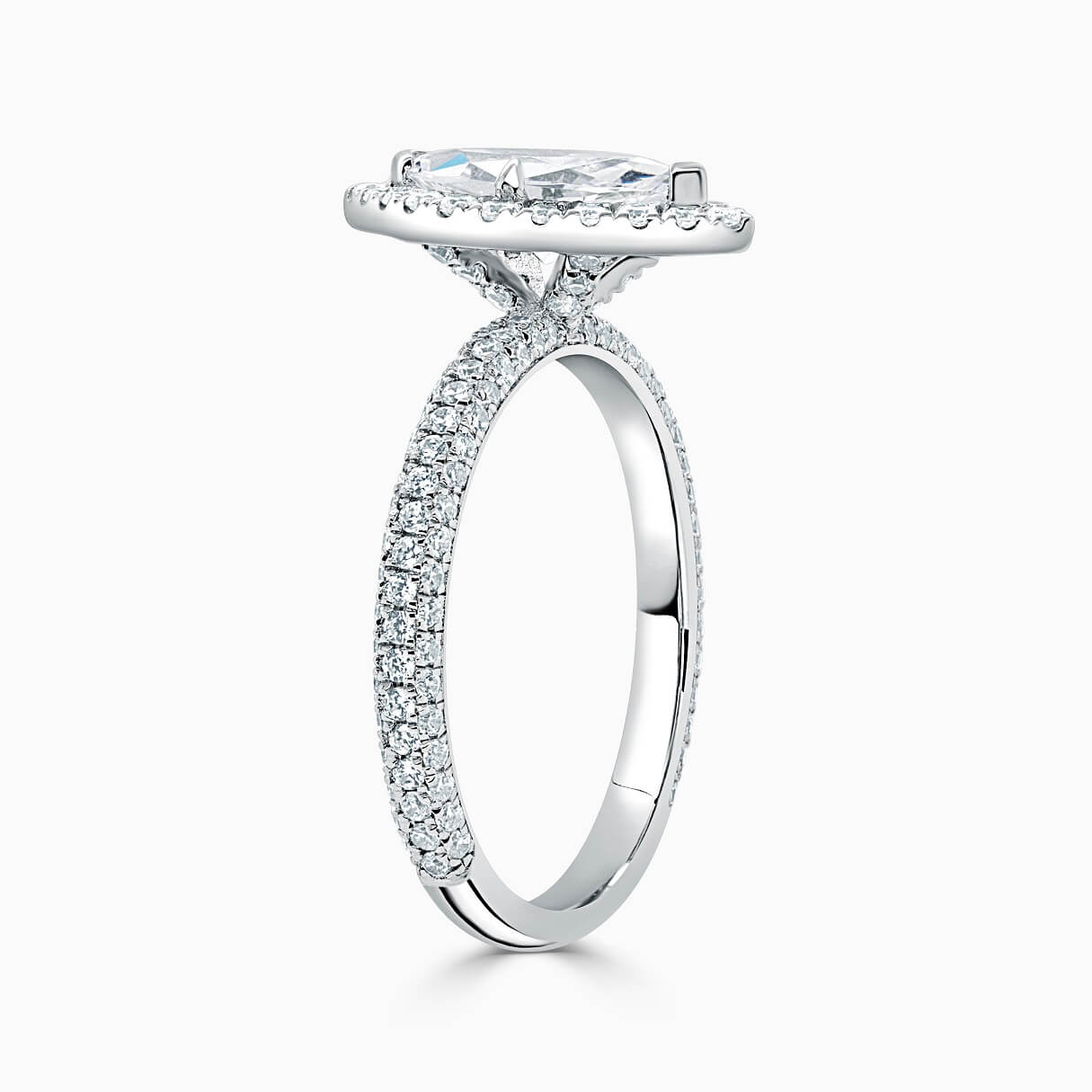 18ct White Gold Marquise Cut Halo With Micro Pave Engagement Ring