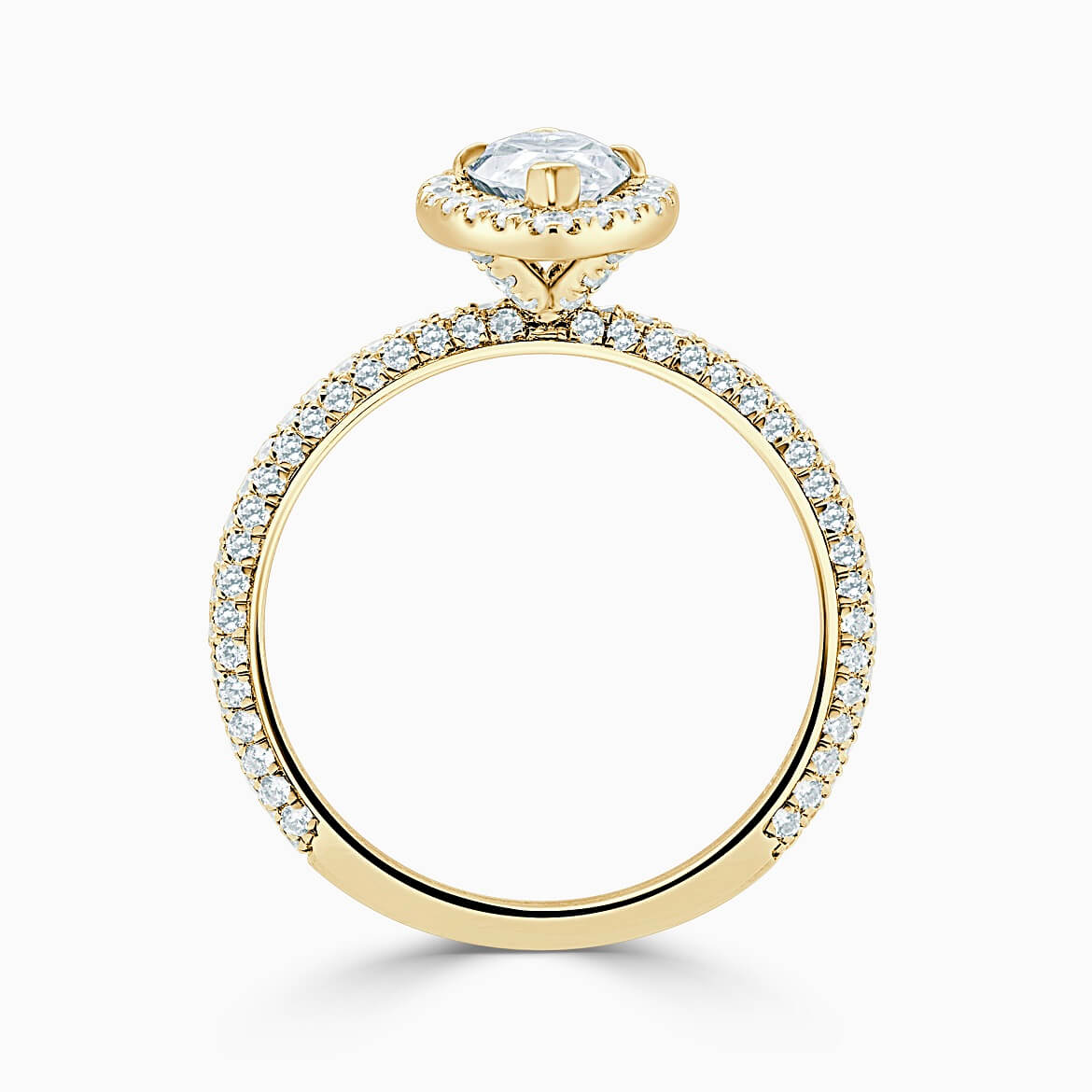 18ct Yellow Gold Marquise Cut Halo With Micro Pave Engagement Ring