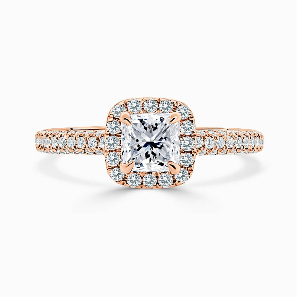 18ct Rose Gold Princess Cut Halo With Micro Pave Engagement Ring