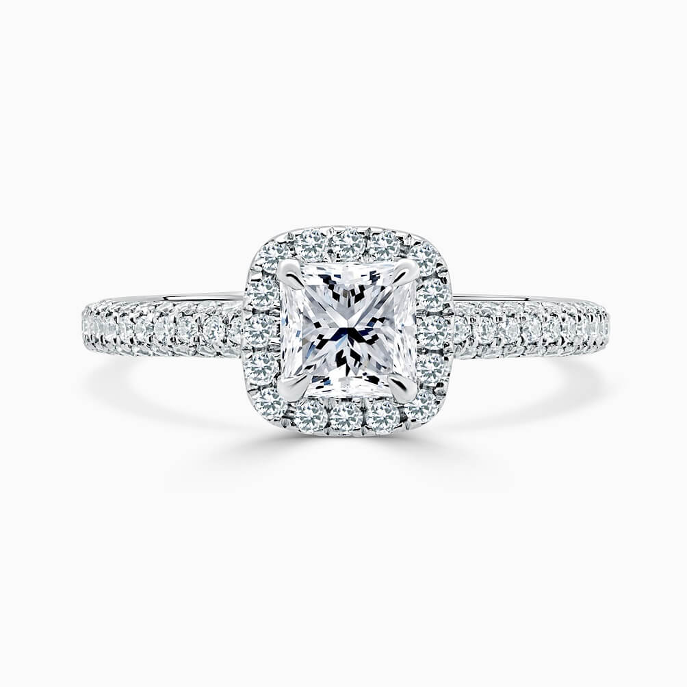 18ct White Gold Princess Cut Halo With Micro Pave Engagement Ring