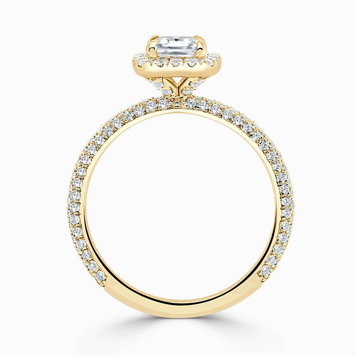 18ct Yellow Gold Princess Cut Halo With Micro Pave Engagement Ring