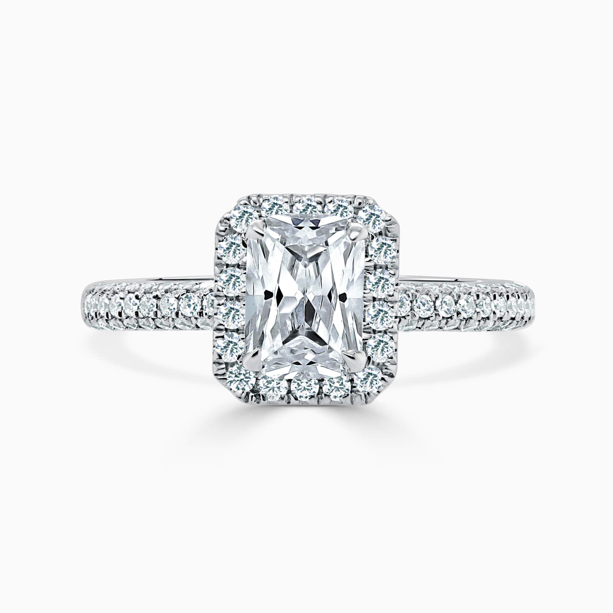 18ct White Gold Radiant Cut Halo With Micro Pave Engagement Ring