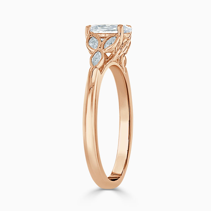 18ct Rose Gold Oval Shape Leaf Engagement Ring