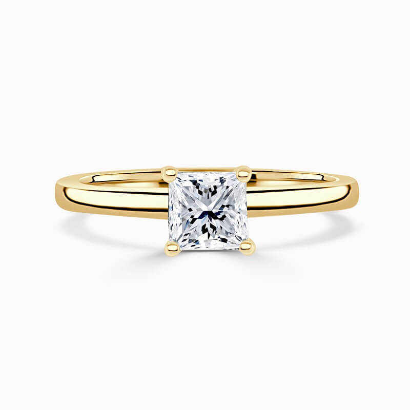 18ct Yellow Gold Princess Cut Hidden Halo Engagement Ring