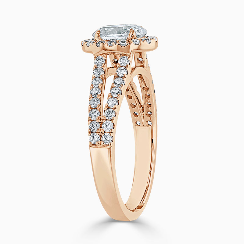 18ct Rose Gold Oval Shape Split Shoulder Halo Engagement Ring
