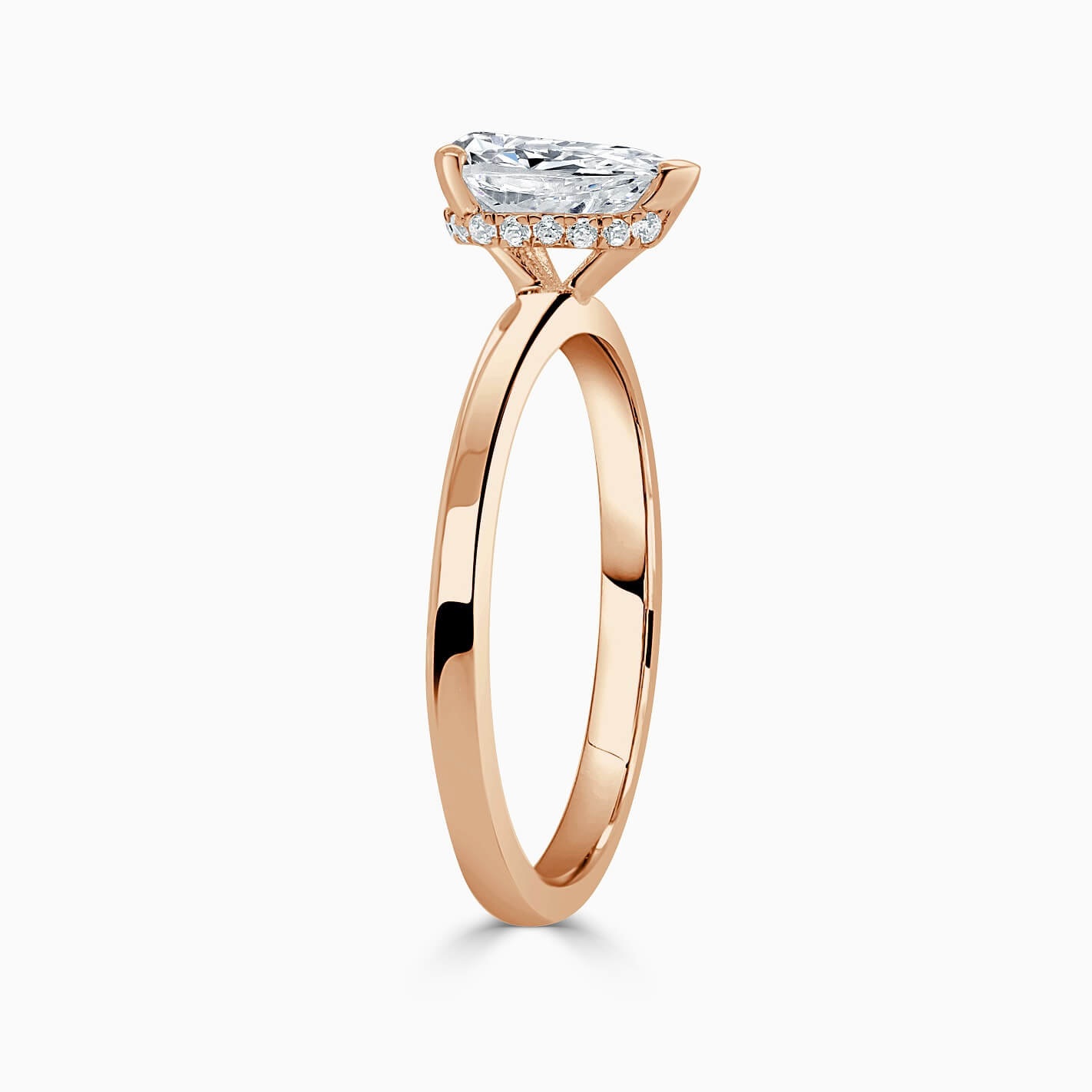 18ct Rose Gold Pear Shape Hidden Halo Engagement Ring