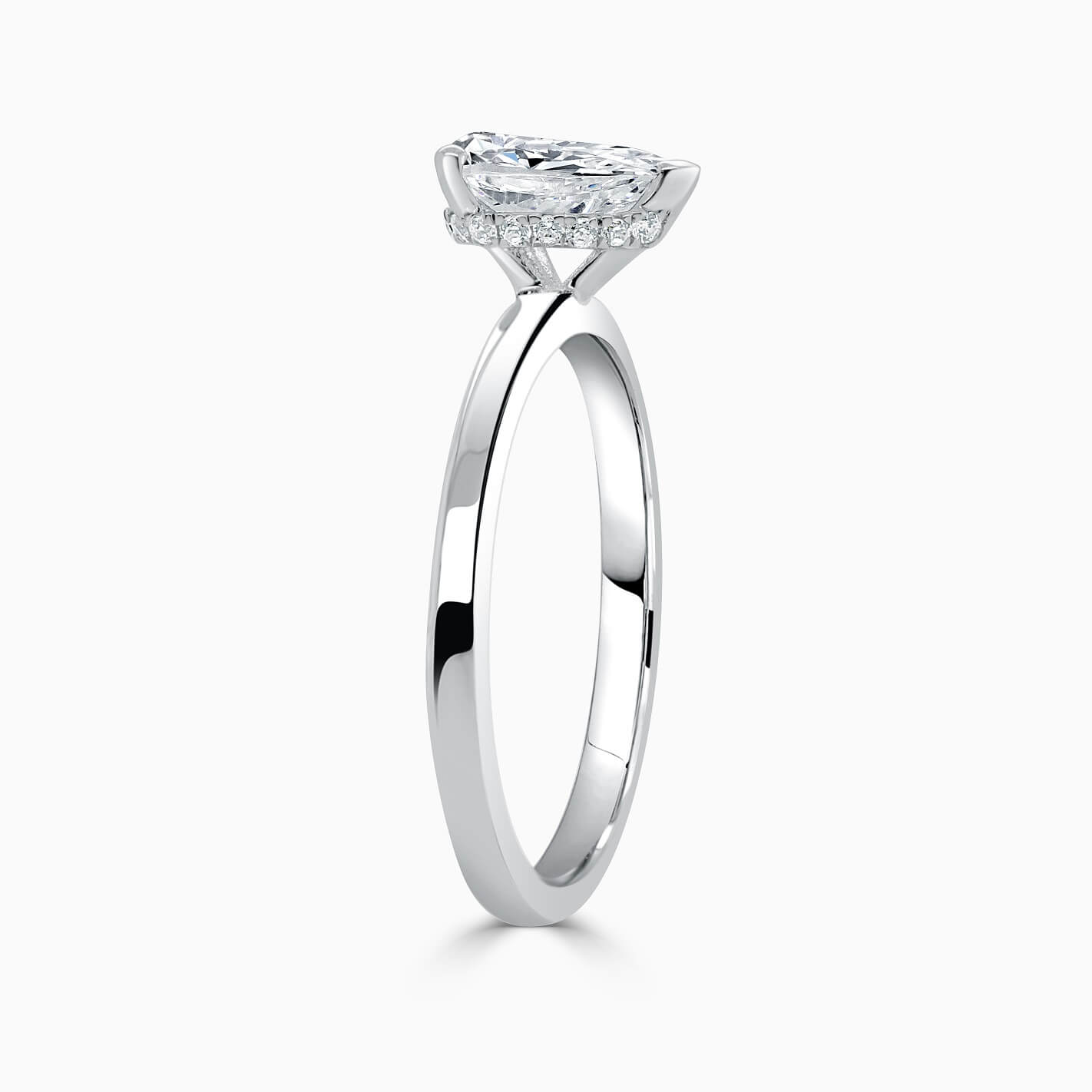 Platinum Pear Shape Hidden Halo Engagement Ring