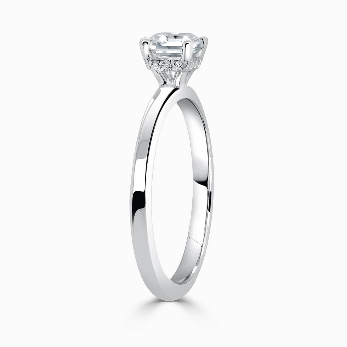 18ct White Gold Cushion Cut Hidden Halo Engagement Ring
