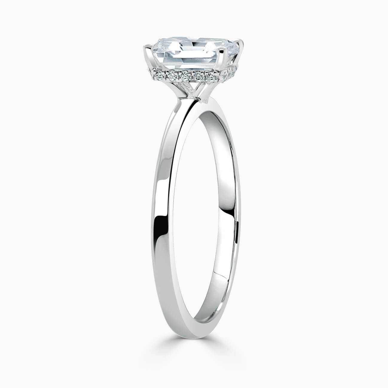 18ct White Gold Radiant Cut Hidden Halo Engagement Ring