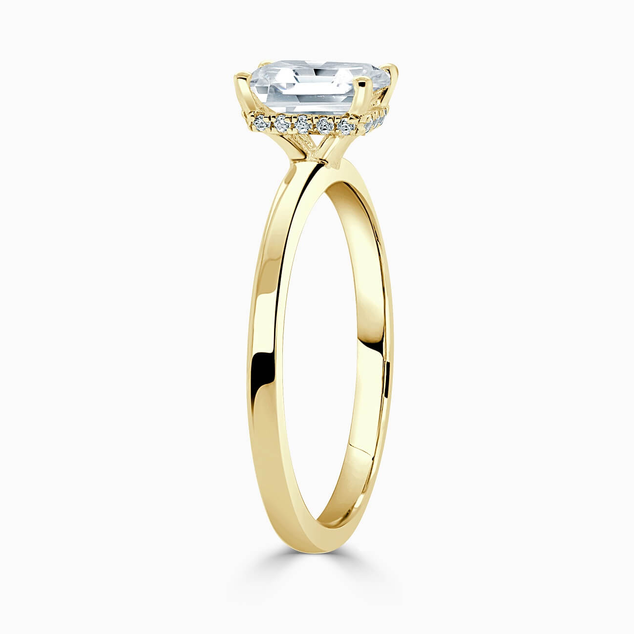 18ct Yellow Gold Radiant Cut Hidden Halo Engagement Ring