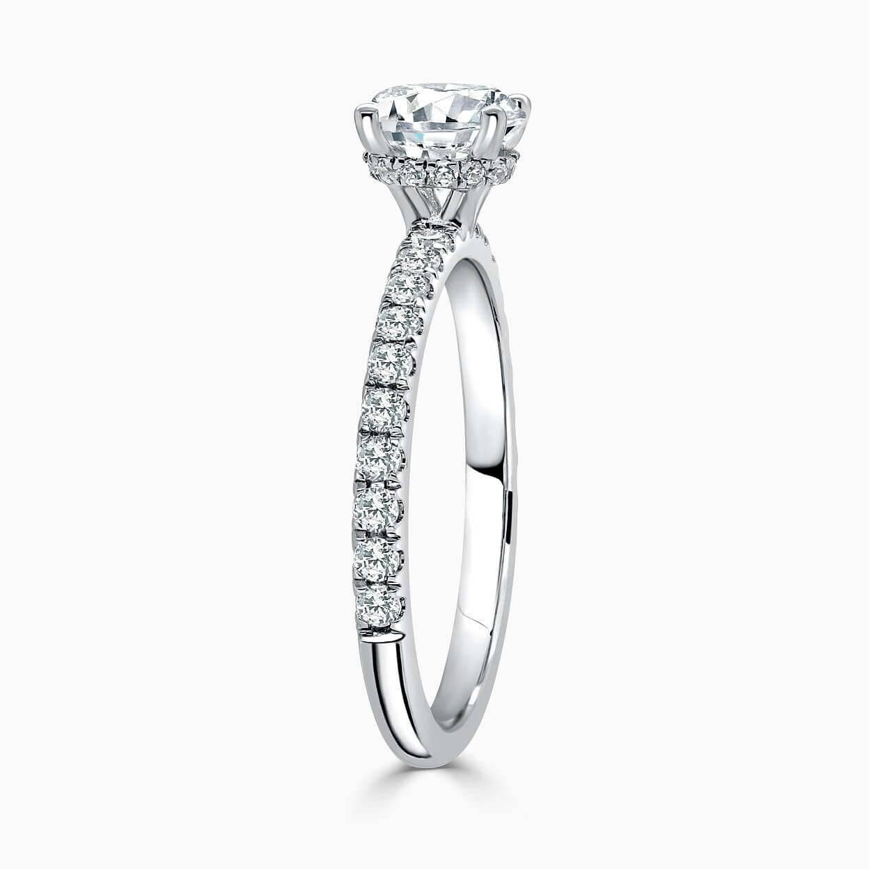 18ct White Gold Round Brilliant Hidden Halo With Cutdown Engagement Ring