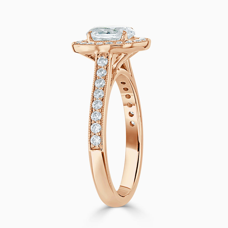 18ct Rose Gold Oval Shape Vintage Pavé Halo Engagement Ring