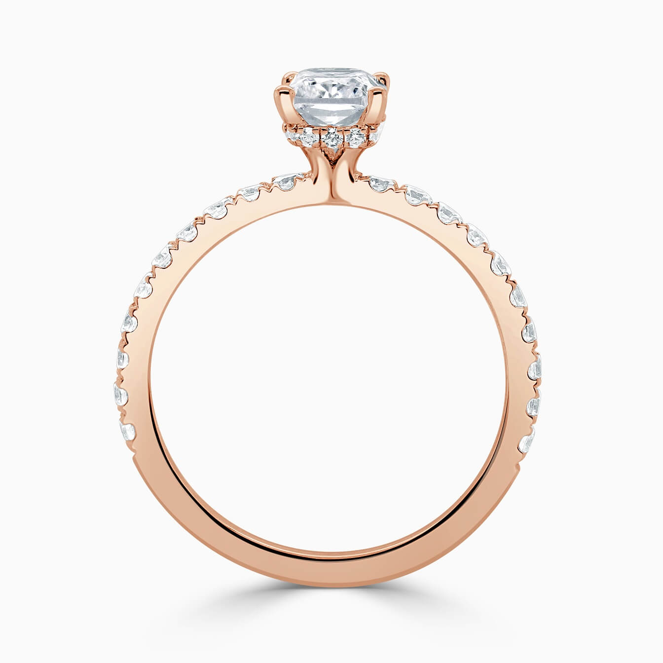 18ct Rose Gold Radiant Cut Hidden Halo With Cutdown Engagement Ring