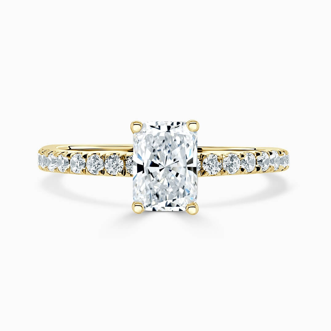 18ct Yellow Gold Radiant Cut Hidden Halo With Cutdown Engagement Ring