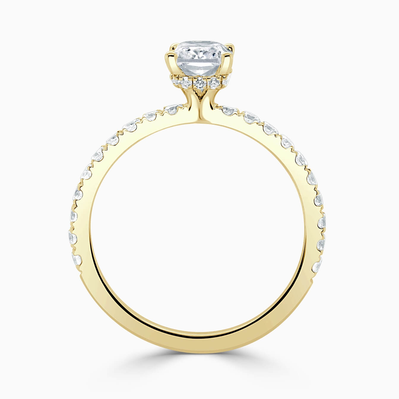 18ct Yellow Gold Radiant Cut Hidden Halo With Cutdown Engagement Ring