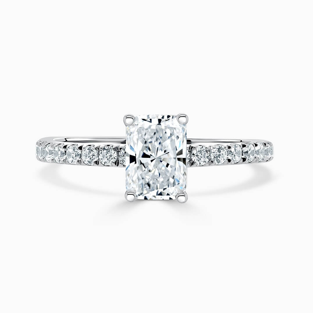 Platinum Radiant Cut Hidden Halo With Cutdown Engagement Ring