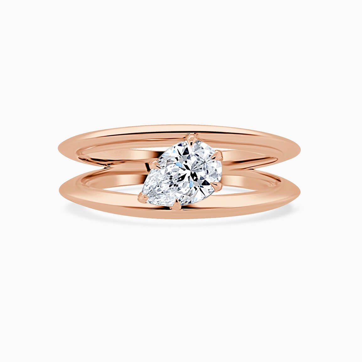 18ct Rose Gold Pear Shape 6 Claw With Double Band Engagement Ring