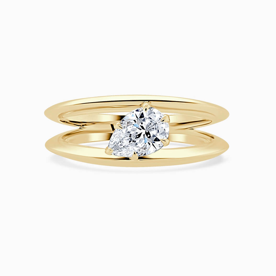 18ct Yellow Gold Pear Shape 6 Claw With Double Band Engagement Ring