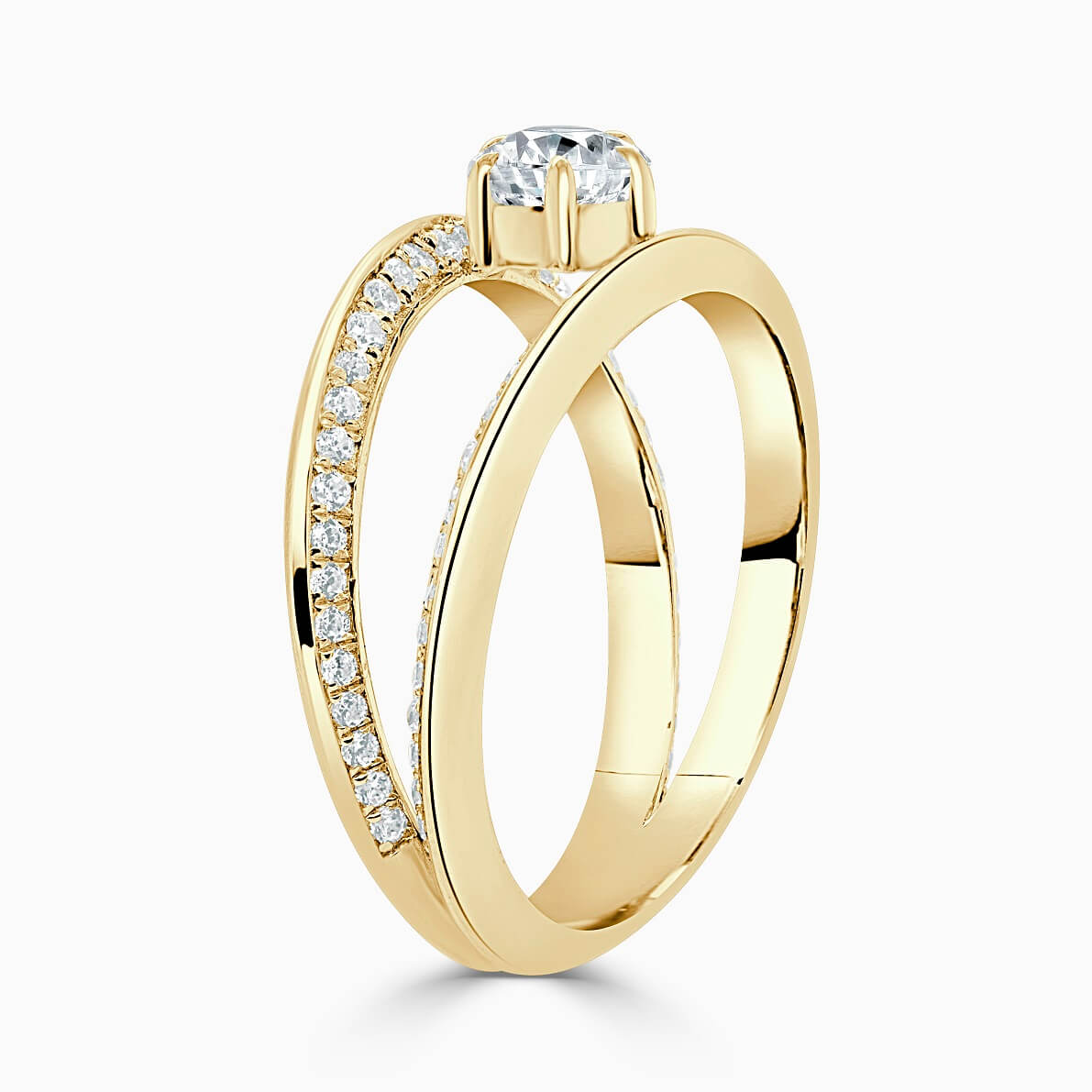 18ct Yellow Gold Pear Shape 6 Claw With Double Pave Band Engagement Ring