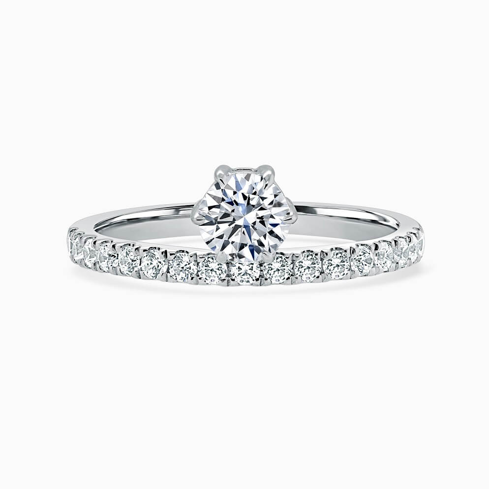 18ct White Gold Round Brilliant 6 Claw Overhang with Cutdown Engagement Ring