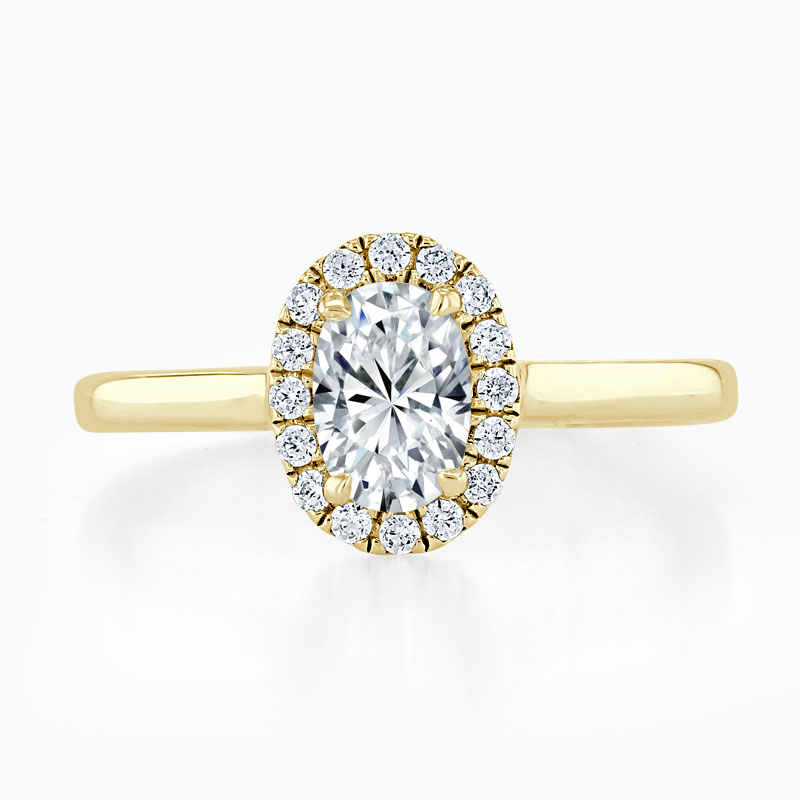 18ct Yellow Gold Oval Shape Classic Plain Halo Engagement Ring
