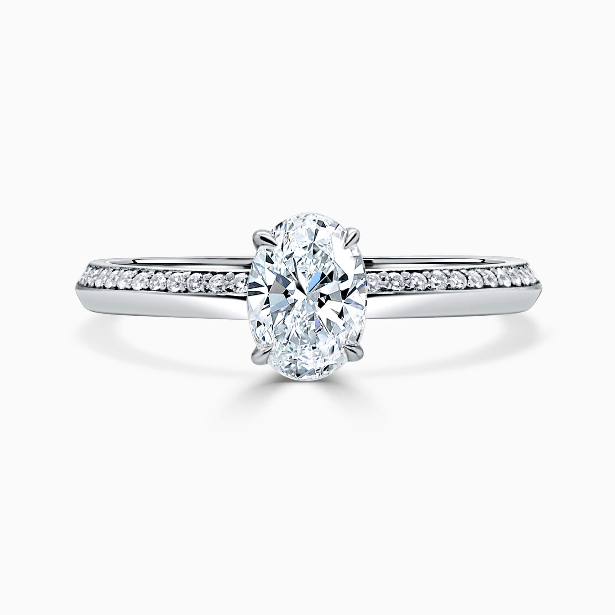 Platinum Oval Shape Basket With Tapered Pave Engagement Ring