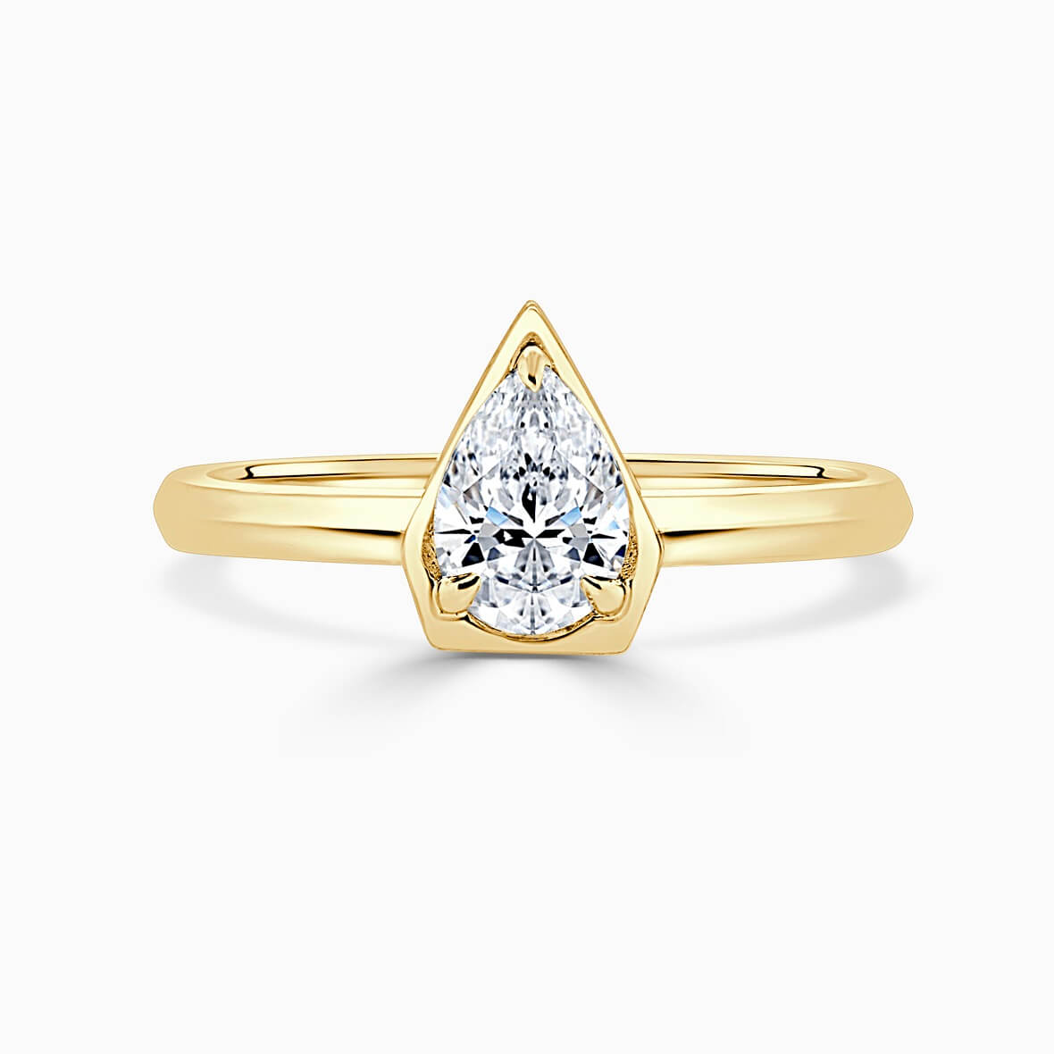 18ct Yellow Gold Pear Shape Knife Edge Geo Engagement Ring