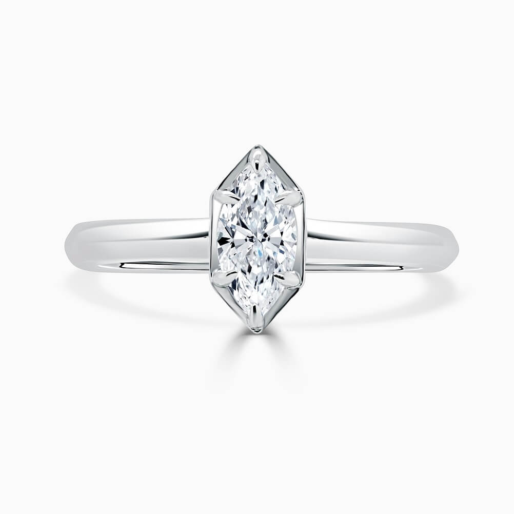 18ct White Gold Marquise Cut Knife Edge Geo Engagement Ring